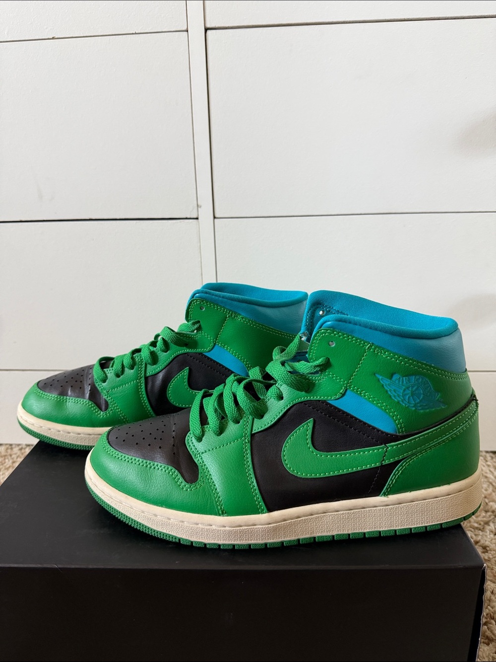 Nike Women’s Air Jordan 1 Mid ‘Lucky Green Aquatone’ Sneakers - Picture 4 of 4